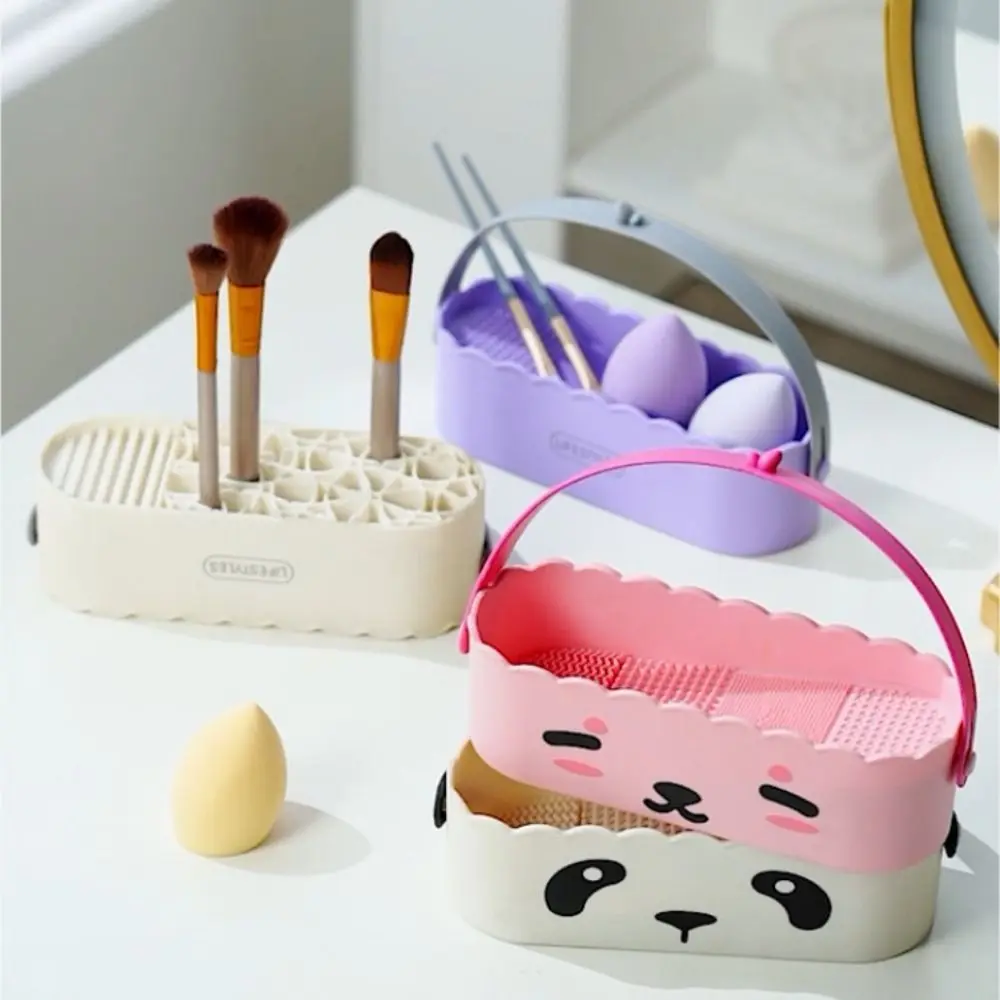 Rubber Makeup Brush Cleaner Sponge Panda Cosmetic Brush Drying Tool Storage Box Portable Makeup Brushes Rack Cosmetic Tool