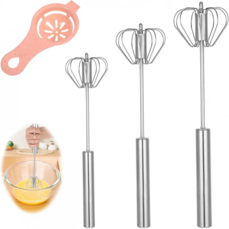 

【3 венчика из нержавеющей стали】 Полуавтоматические венчики для яиц 3 размеров, включает в себя 1 сепаратор для яиц — набор для выпечки и приготовления пищи