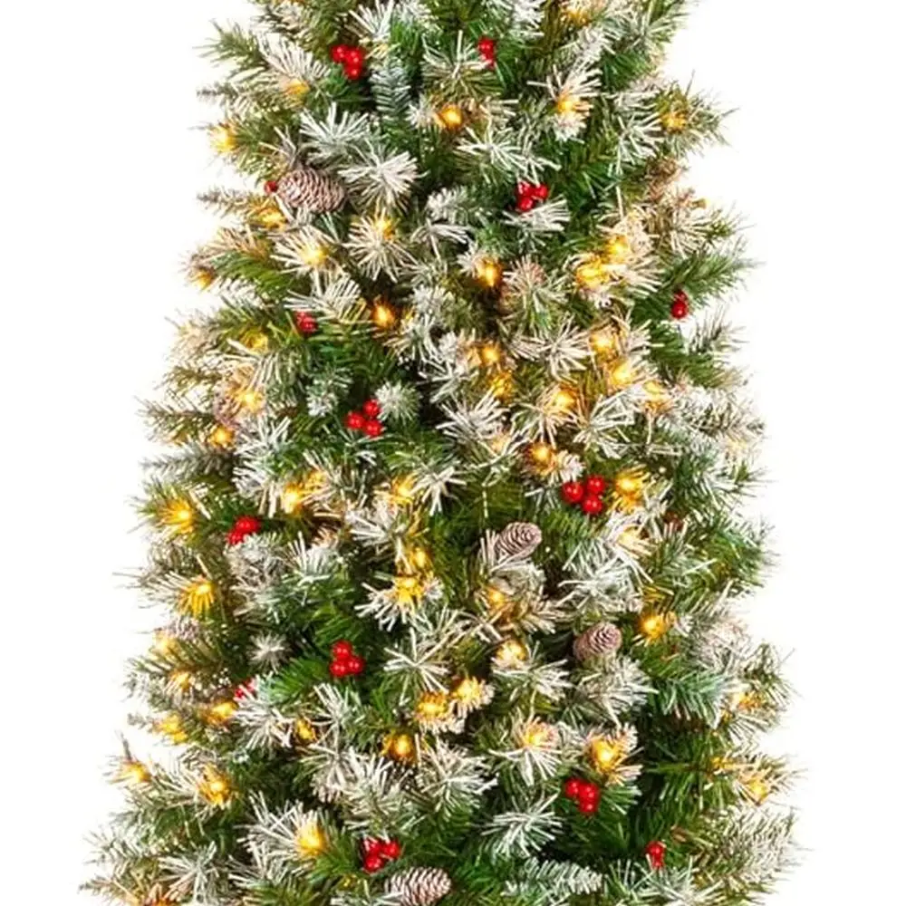 

Тонкая матовая рождественская елка высотой 7,5 футов с предварительной подсветкой 350 огней, частично флокированная и украшенная, с кончиками ветвей 1,075,