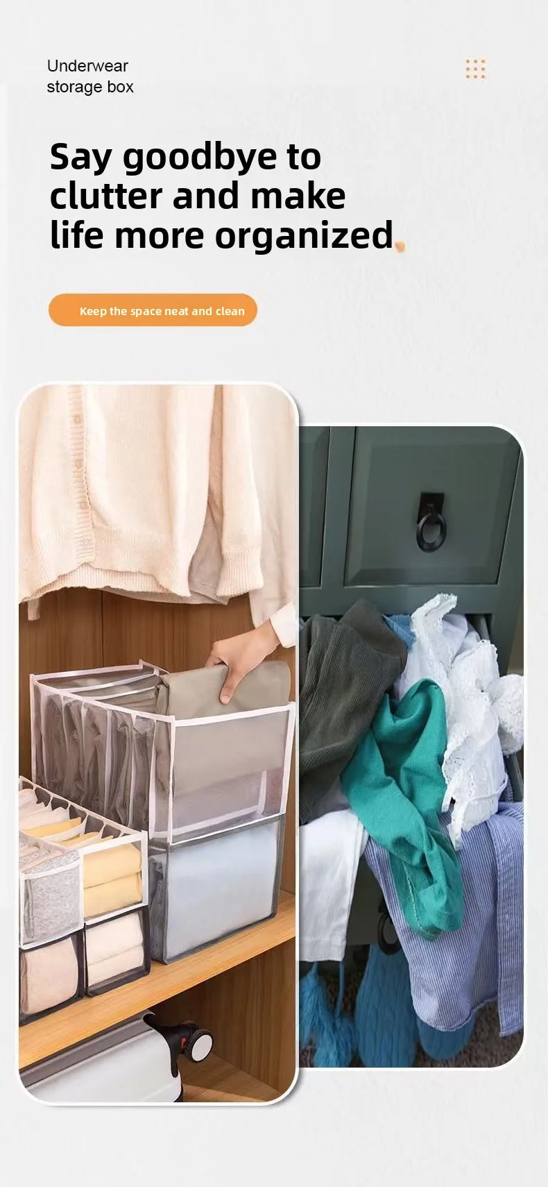 Unterwäsche-Schubladen-Organizer, Aufbewahrungsbox, faltbare Schrank-Organizer, transparenter Netz-Schubladenteiler für Unterhosen, Socken, BHs – Detail 11