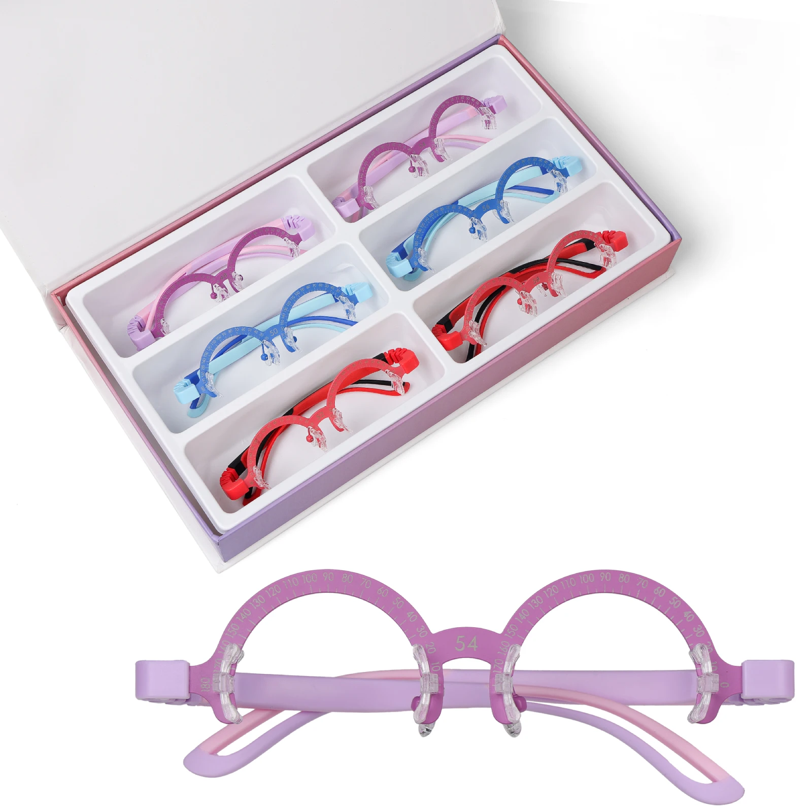 Kids Eyeglass Trial Frame Set, 48-58mm PD, Half-Rim Titanium+TR Material, Ultra-Light 13g