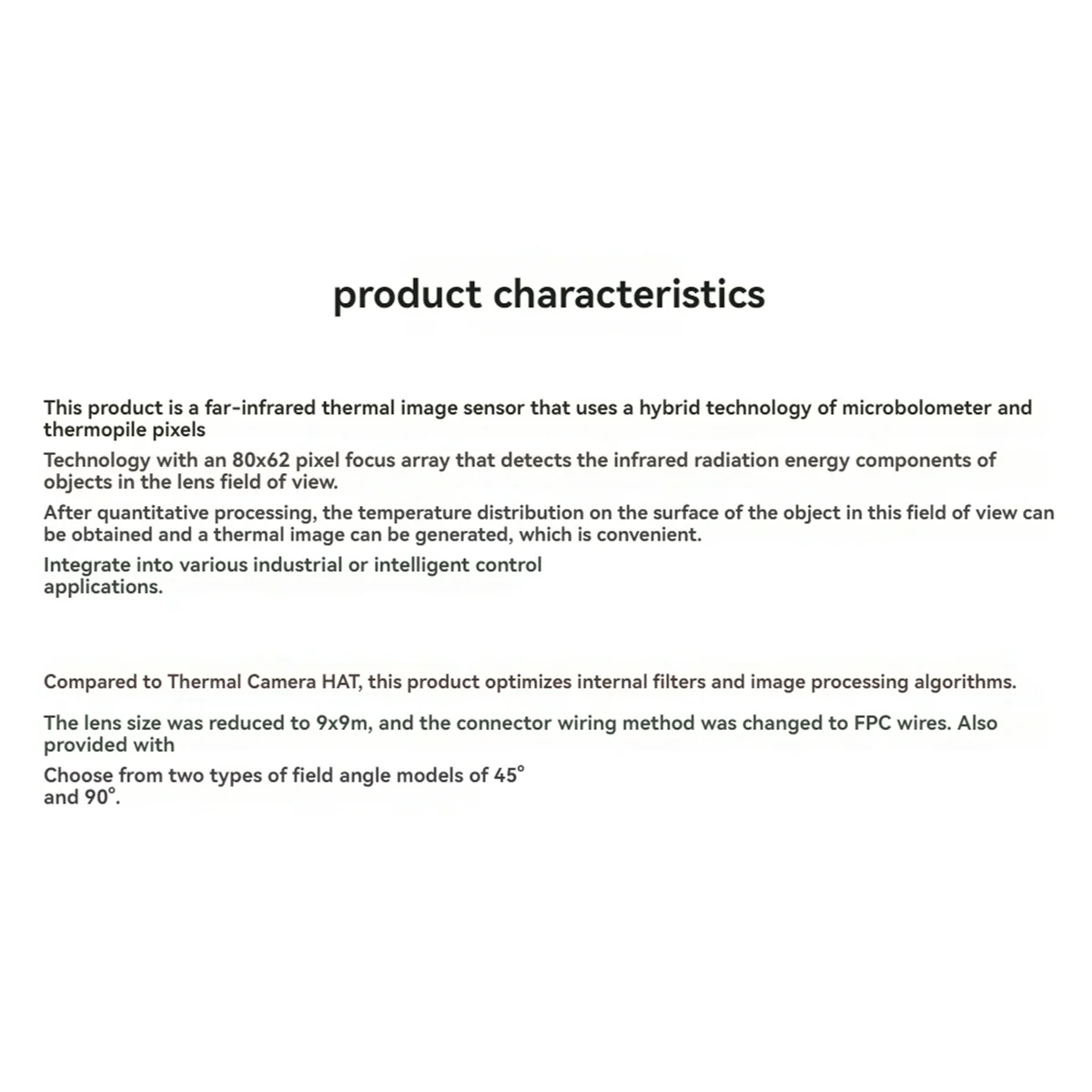 Caméra thermique HAT(B) Module de caméra 90 °   Champ d'angle de vision