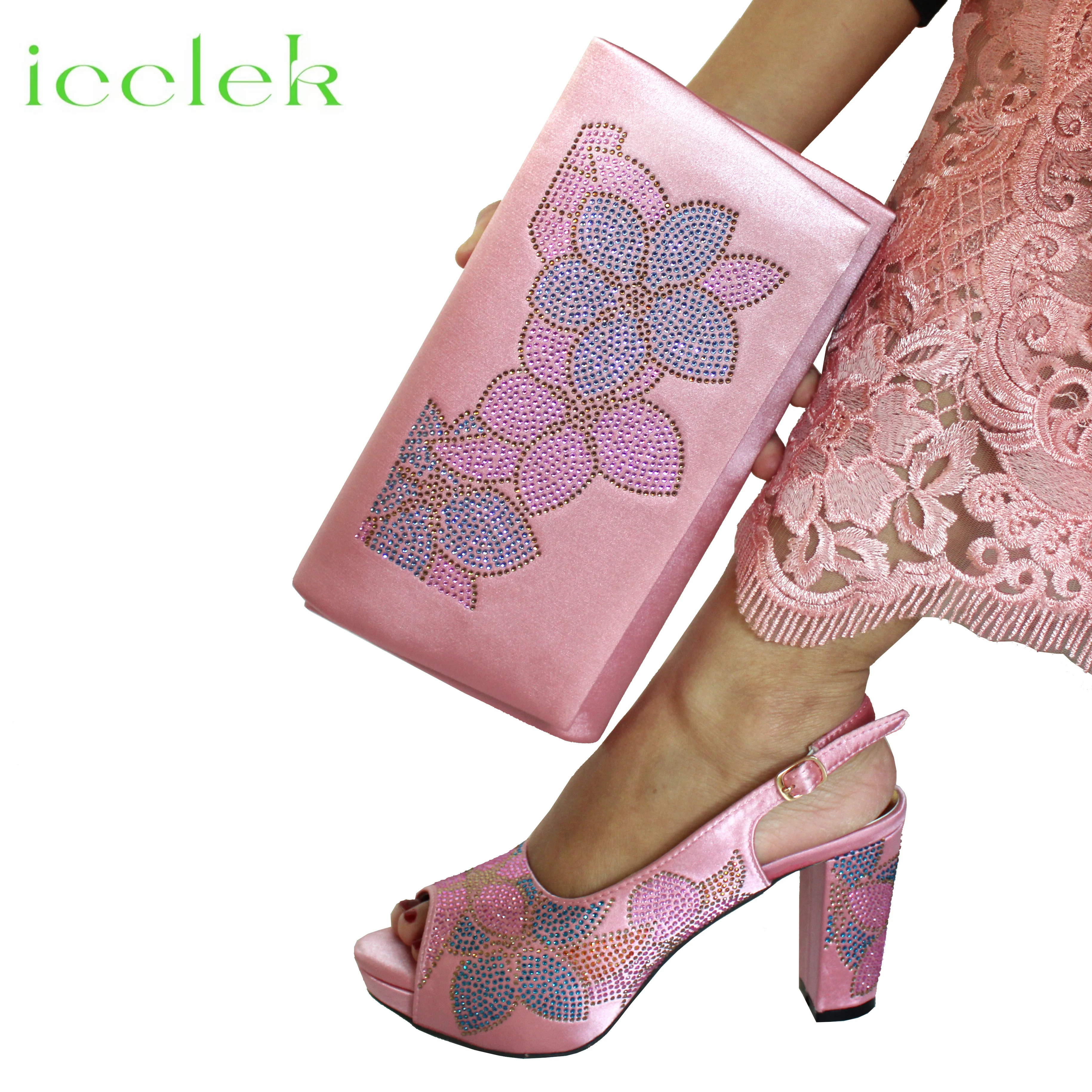 Baby Pink Flower Pattern Mature Pumps African Design Women Matching Shoes and Bag with Platform High Quality Sandals for Wedding