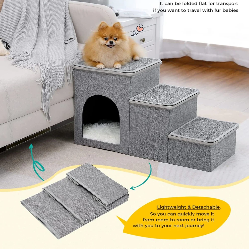 foldable foam pet stairs dog 3 steps storage box pet steps harness high bed big dogs water fountain step on bed