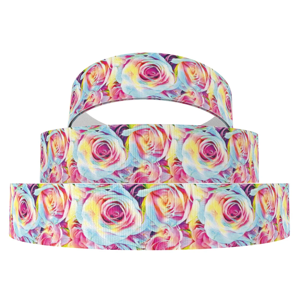 5 Yards 22mm Floral Sunflower Daisy Printed Grosgrain Ribbon For Bows Craft Supplies DIY Sewing Packaging Accessories,5Yc8458