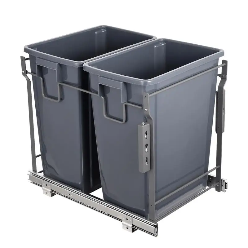 

2pcs Pull Out Trash Can Solid Heavy-Duty Sliding Garbage Bin Double Sliding Trash Can Carbon Steel Pull-Out Food Waste Garbage