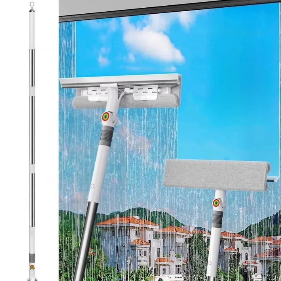 2-in-1-Glaswischer, Teleskop, langer Griff, 360° °   Drehbarer Kopf, doppelseitiges Fenster- und Bodenreinigungswerkzeug, Haushalts-Badezimmerreiniger