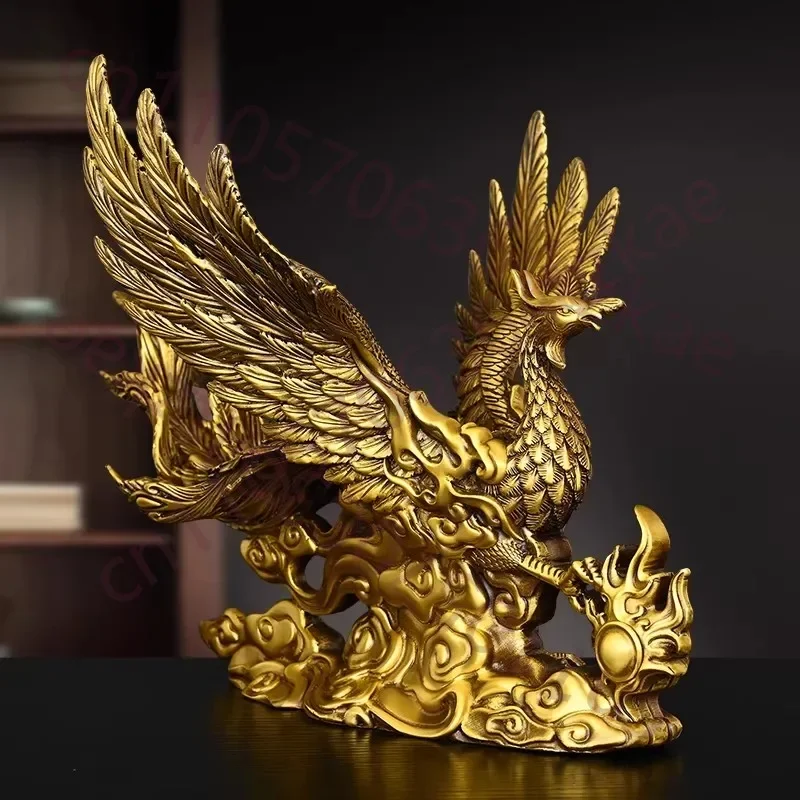 Immortal Phoenix Sculpture with Auspicious Clouds - Pure Copper Art Symbolizing Eternal Love & Harmony, Grand Wedding Gift & Hom