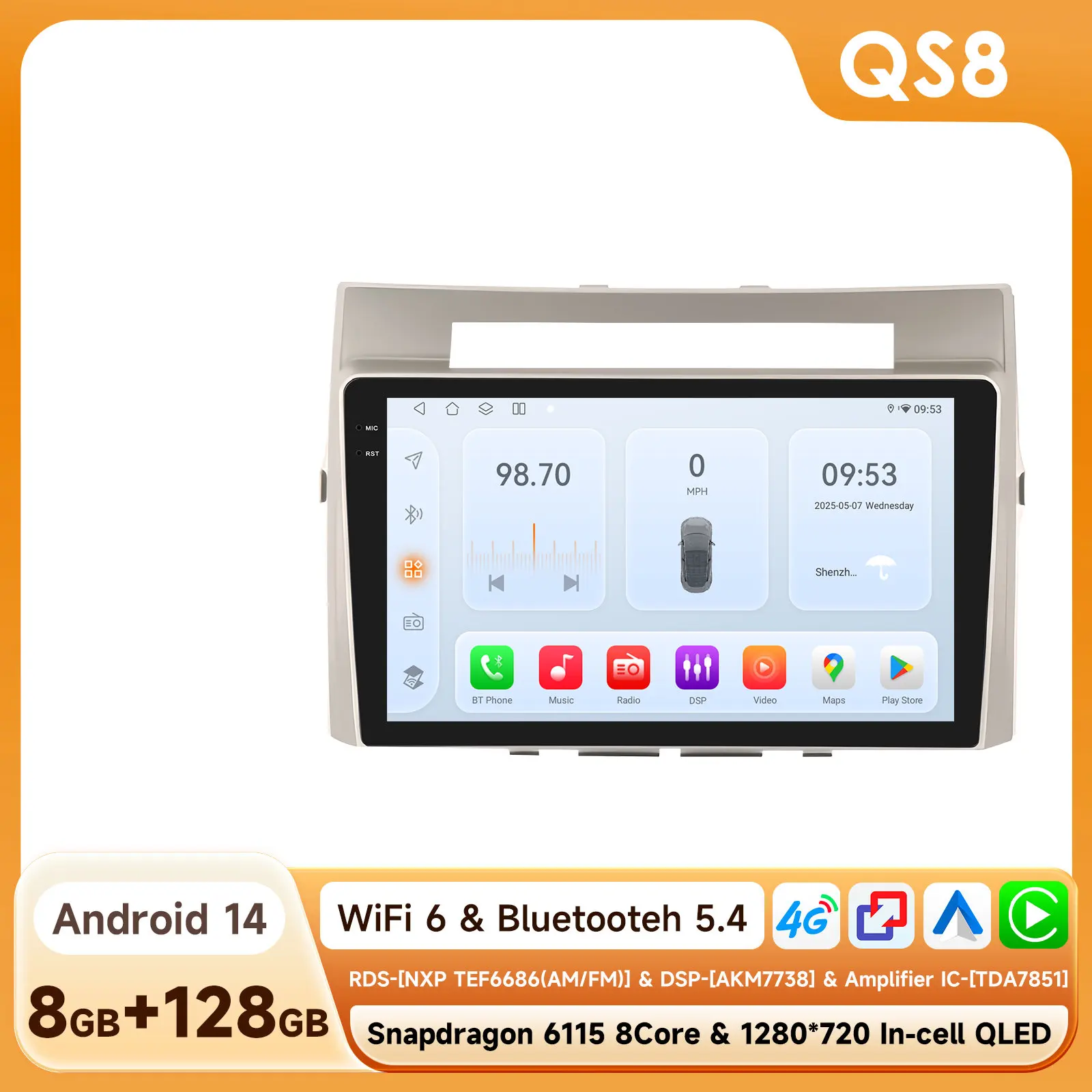 Hizpo 9 ''6115 Autoradio voor Toyota Corolla Verso 2004-2010 Draadloze Carplay Android Auto 4G Auto Multimedia Speler DSP Autoradio