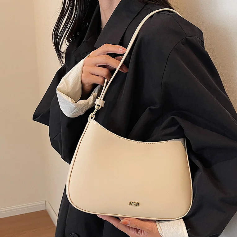 Retro Leather Underarm Bag Women\'s Solid Color Luxury Handbag Designer Large Capacity Simple Satchel Ladies Vintage Shoulder Bag