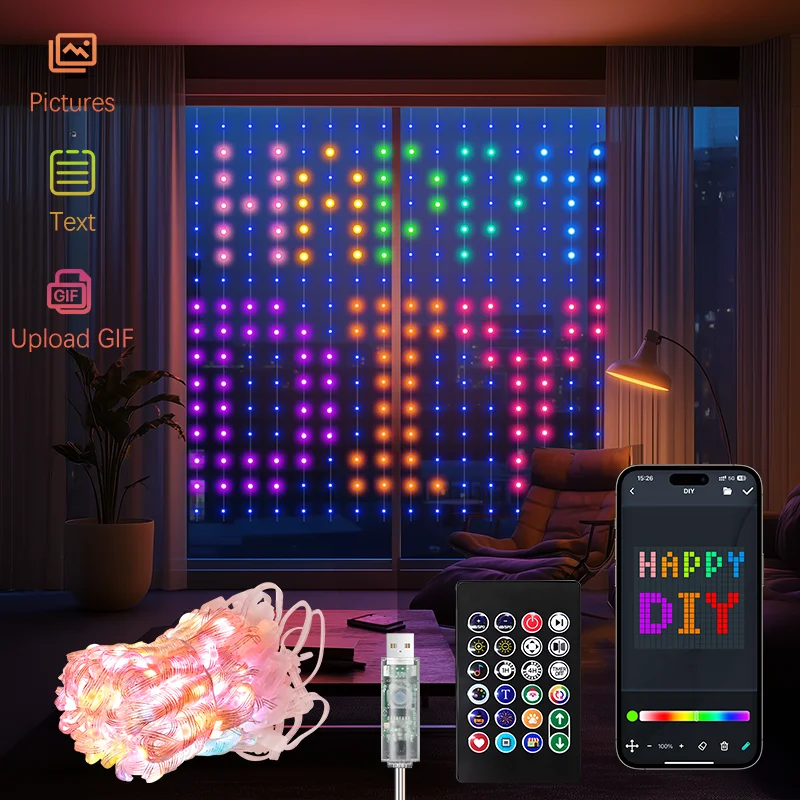 

MIMIRGB умные занавески 400 светодиодов синхронизация музыки динамические DIY затемняемые USB занавески сказочные гирлянды Рождественский праздничный декор