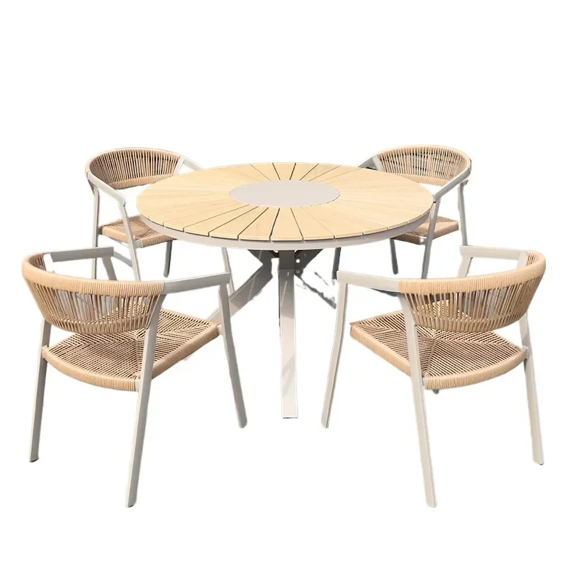 for Outdoor Tables and Chairs Courtyard Villa Balcony Plastic Wood Leisure Set Garden Waterproof Sunproof Furniture