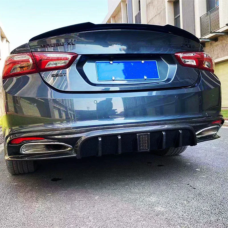 For 2019-2022 Chevrolet Malibu XL Rear Bumper Diffuser Lip With Led Lamp Spoiler Bodykit Black Carbon Exterior Tuning Accessorie