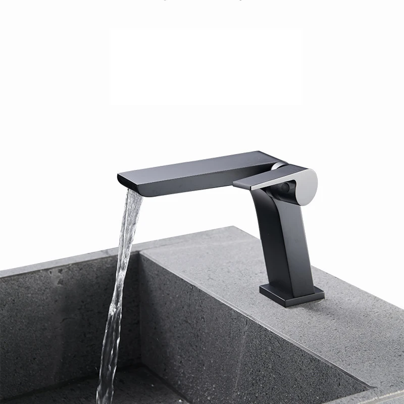 Black Grey Basin Faucet Brass Bathroom Basin Waterfall Hot and Cold Water Mixer Tap Single Handle Crane Chrome Sink Mixer Tap