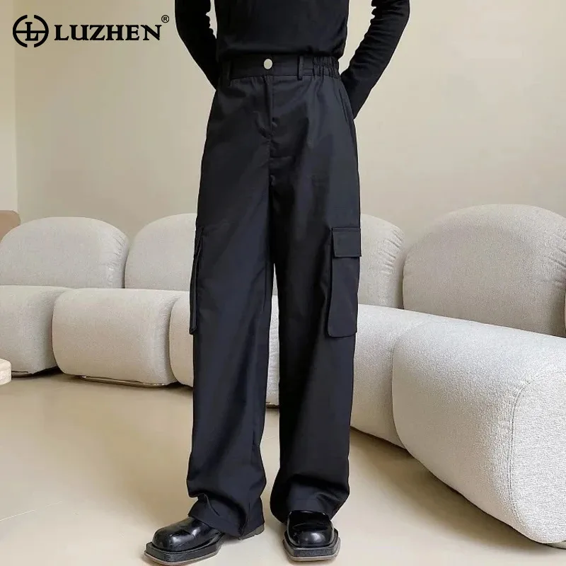 

LUZHEN Men's Casual Trousers Wide Leg Spring Elegant New Loose Straight Many Pockets 2024 High Waist Casual Cargo Pants LZ3521