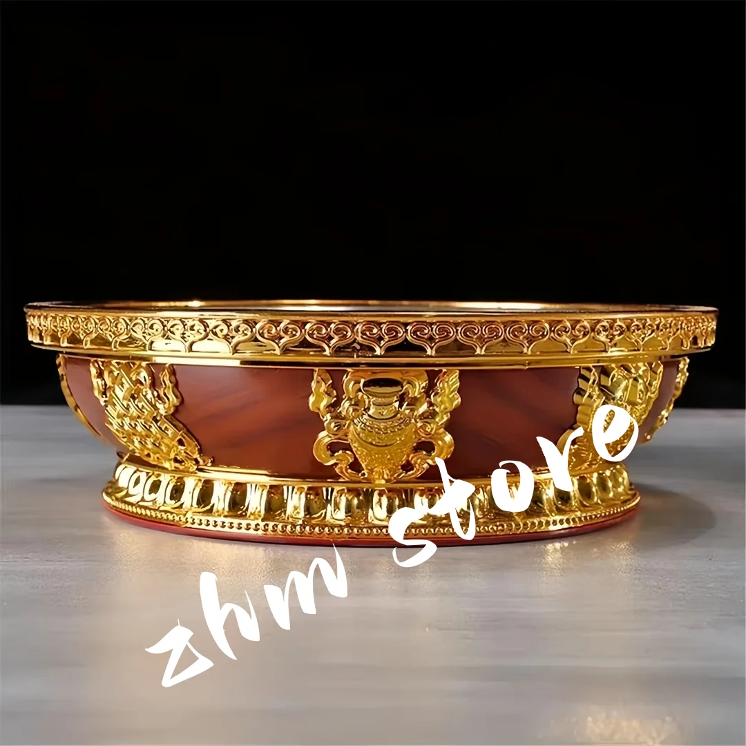

Zinc Alloy Tribute Buddhist Fruit Plate Gold Auspicious Luster Tibetan Plate Engraving Buddha Fruit Saucer Home Gift Decorative