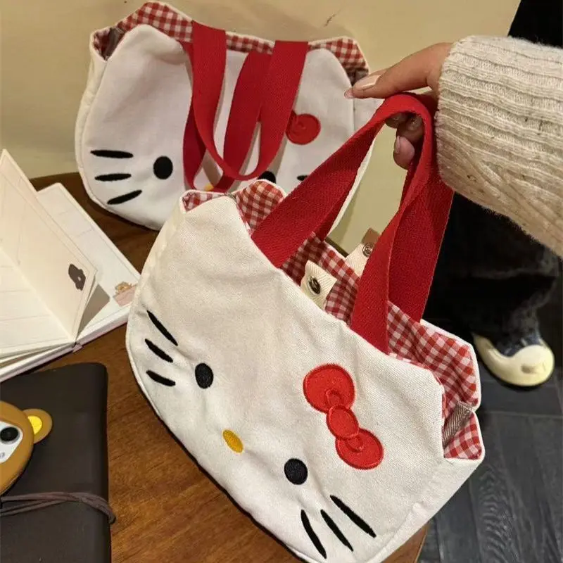 

New Cute Kitty Canvas Bag Portable Kawaii Casual Handbag Cat Girls Women's shoulder bag Women's Large Capacity Tote Bag