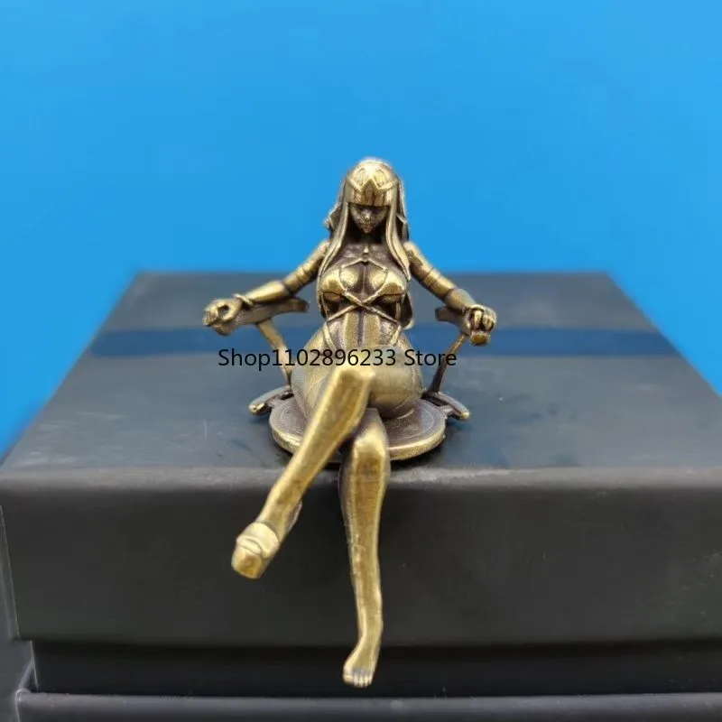 Brass Cleopatra Egyptian Queen Figurine, Miniature Seated Statue, Desk Decor