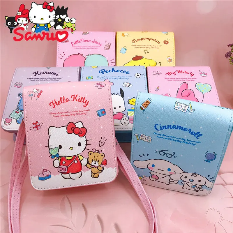 MINISO Melody Kuromi Magnetic Clasp Cross-body Bag Hello Kitty Cinnamoroll Pochacco for Students Adjustable Crossbody Strap Bag