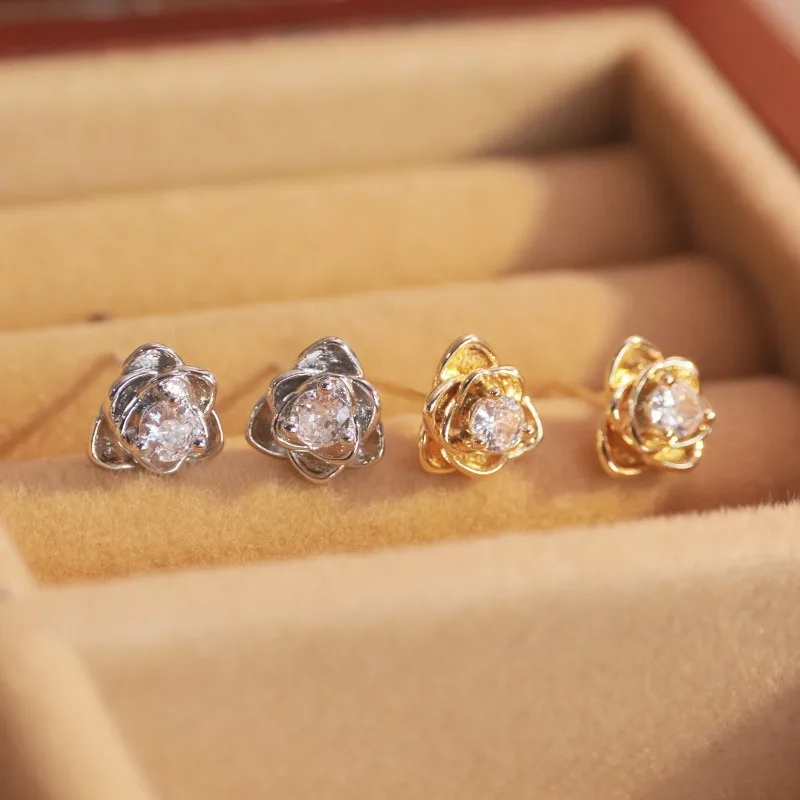 

New Design Layered Flower Zircon Earrings Korean Fashion Luxury Sweet Versatile Stud Earrings For Women