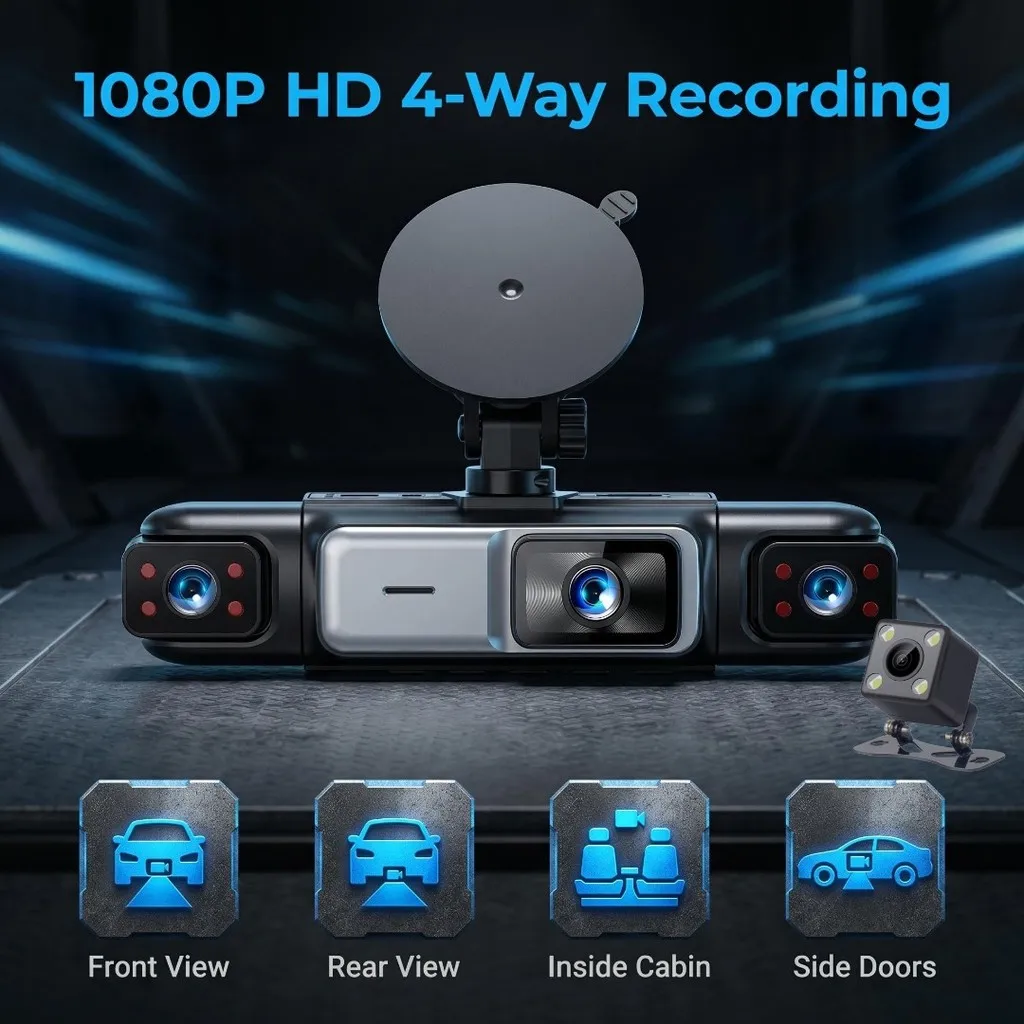 4CH WiFi Dash Cam for Car 360 DVR Camera APP Control 24H Parking Mode Video Recorder IR Night Vision
