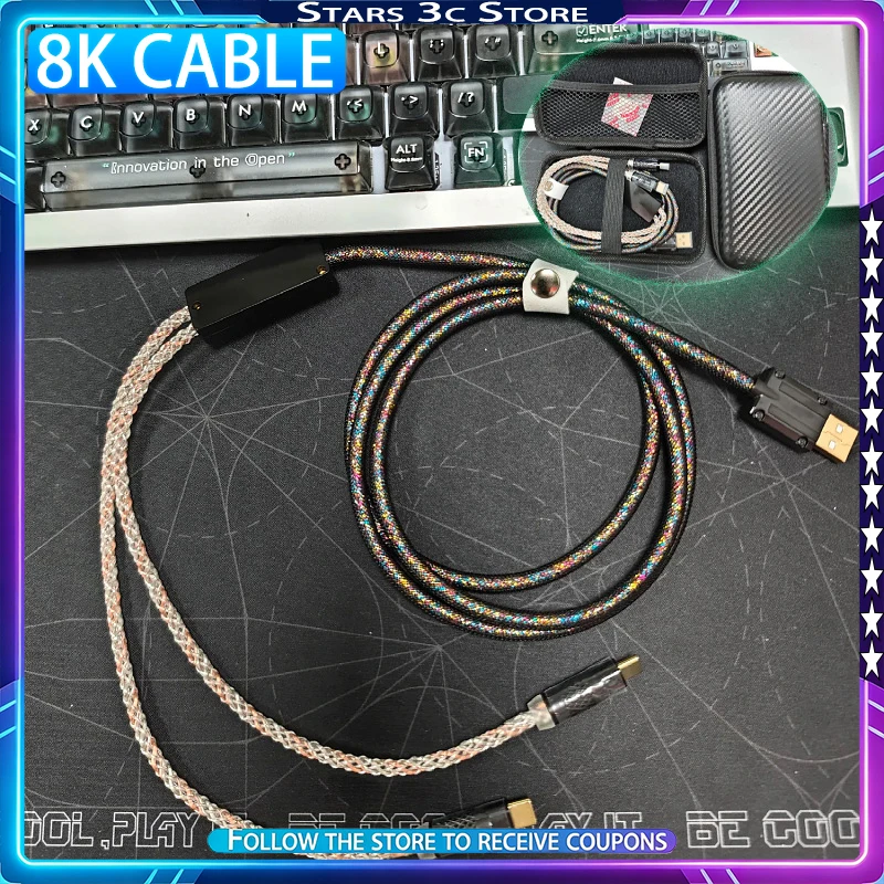 

8K Rate 1 To 2 Dual TYPE-C Gaming Mouse Keyboard Cable with Leather Box 1.5m Cable RGB Gradient Light Computer Game Accessories