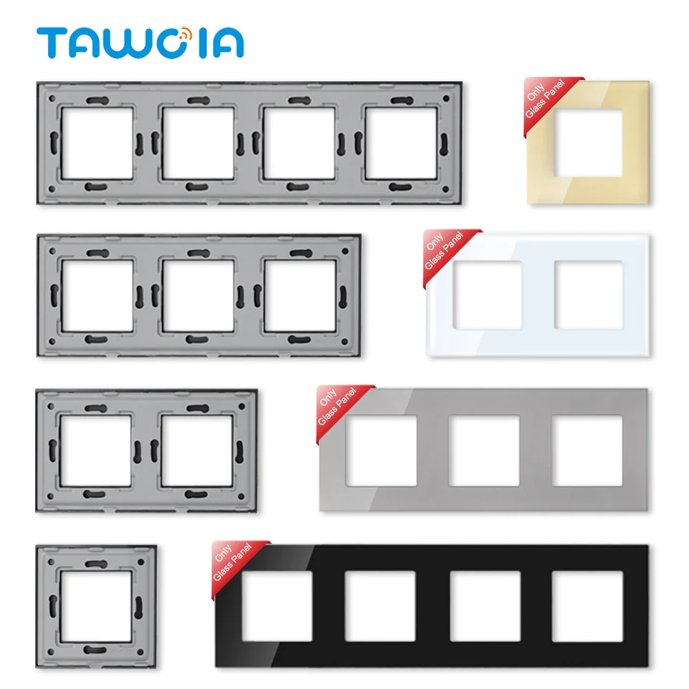 TAWOIA Only Glass Frame Panel Single Double Frame Wall Socket Triple Four Frames White Black Gold Grey DIY Part With Metal Frame