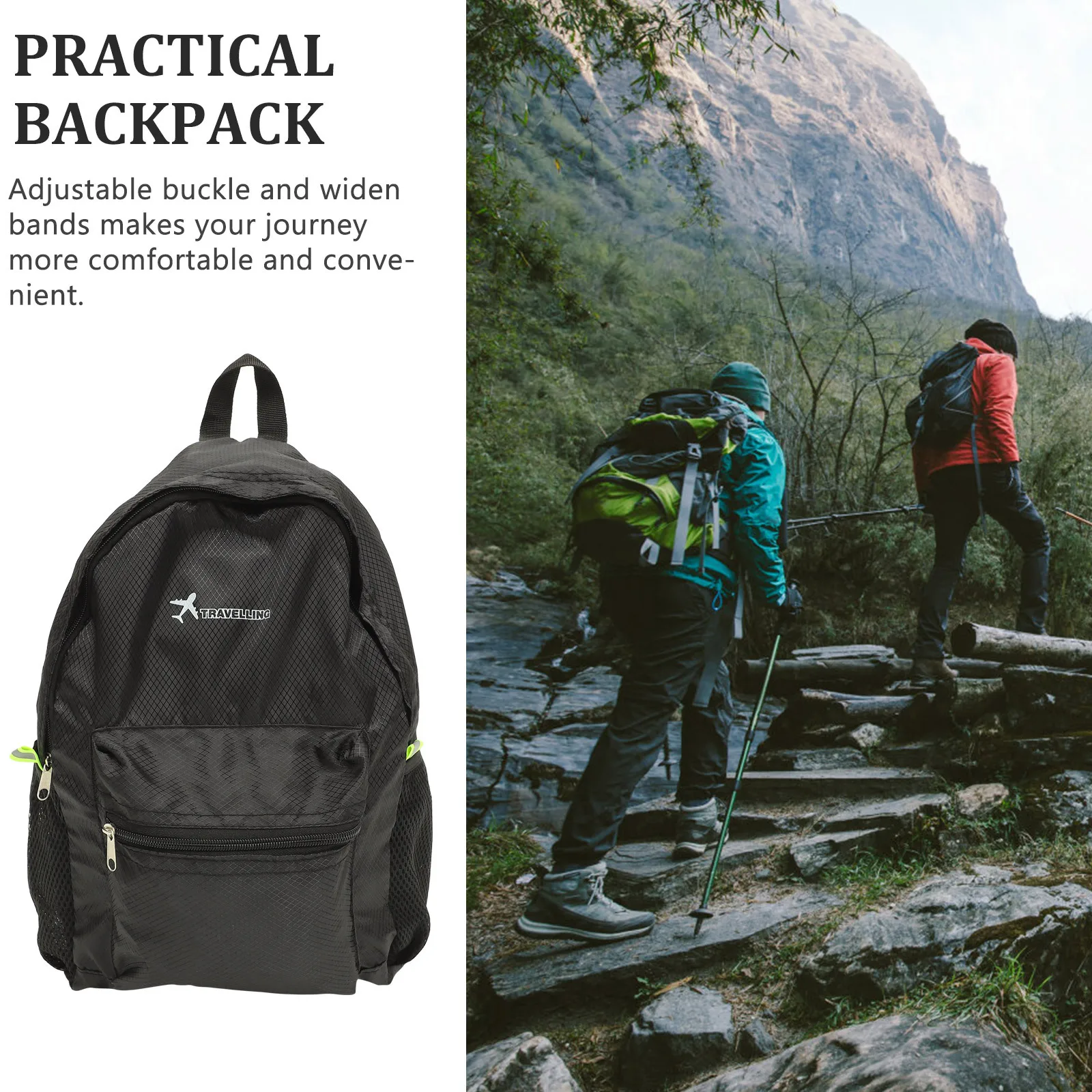 

Foldable Backpack Large Capacity Lightweight Travel Pack For Camping Hiking Outdoor Adventure Portable Daypack Mesh Side