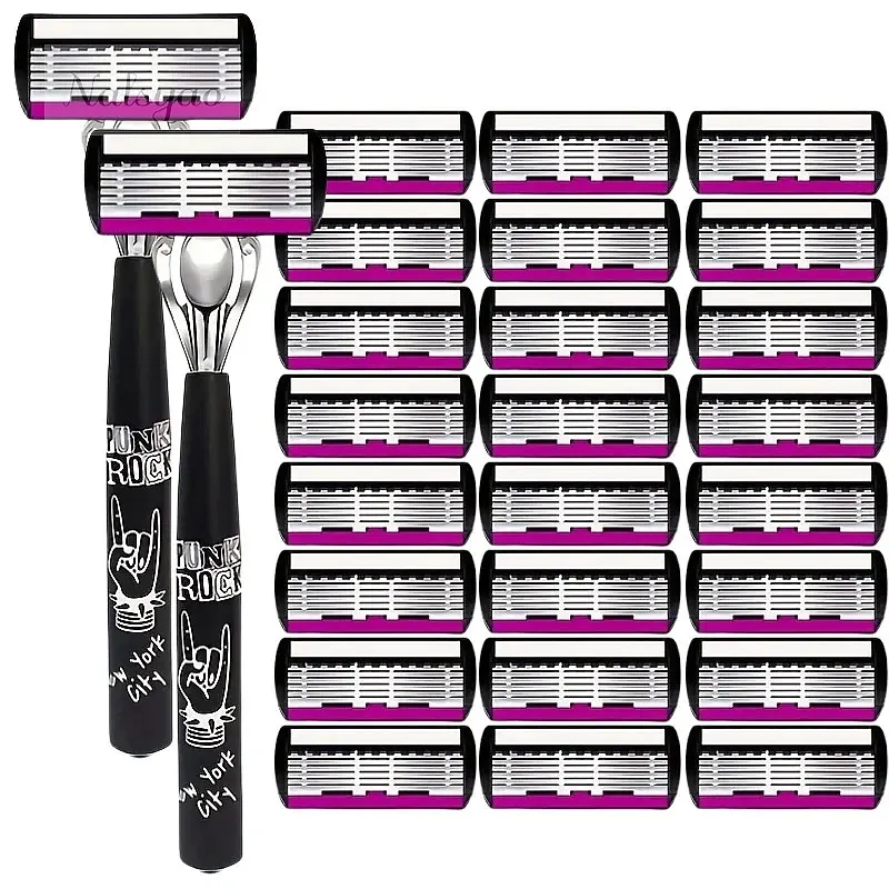 Men Safety Shaver 6-Layer Germany Stainless Steel Blades Manual Shaver Replaceable Cutter Head Shaving