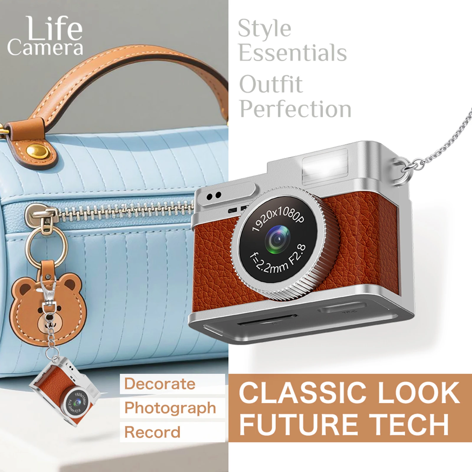 Pocket Mini Retro Camera 0.96'' Pocket Camcorder Key Chain Smallest Wearable Lanyard Different Color Vintage 1080P Video Camera