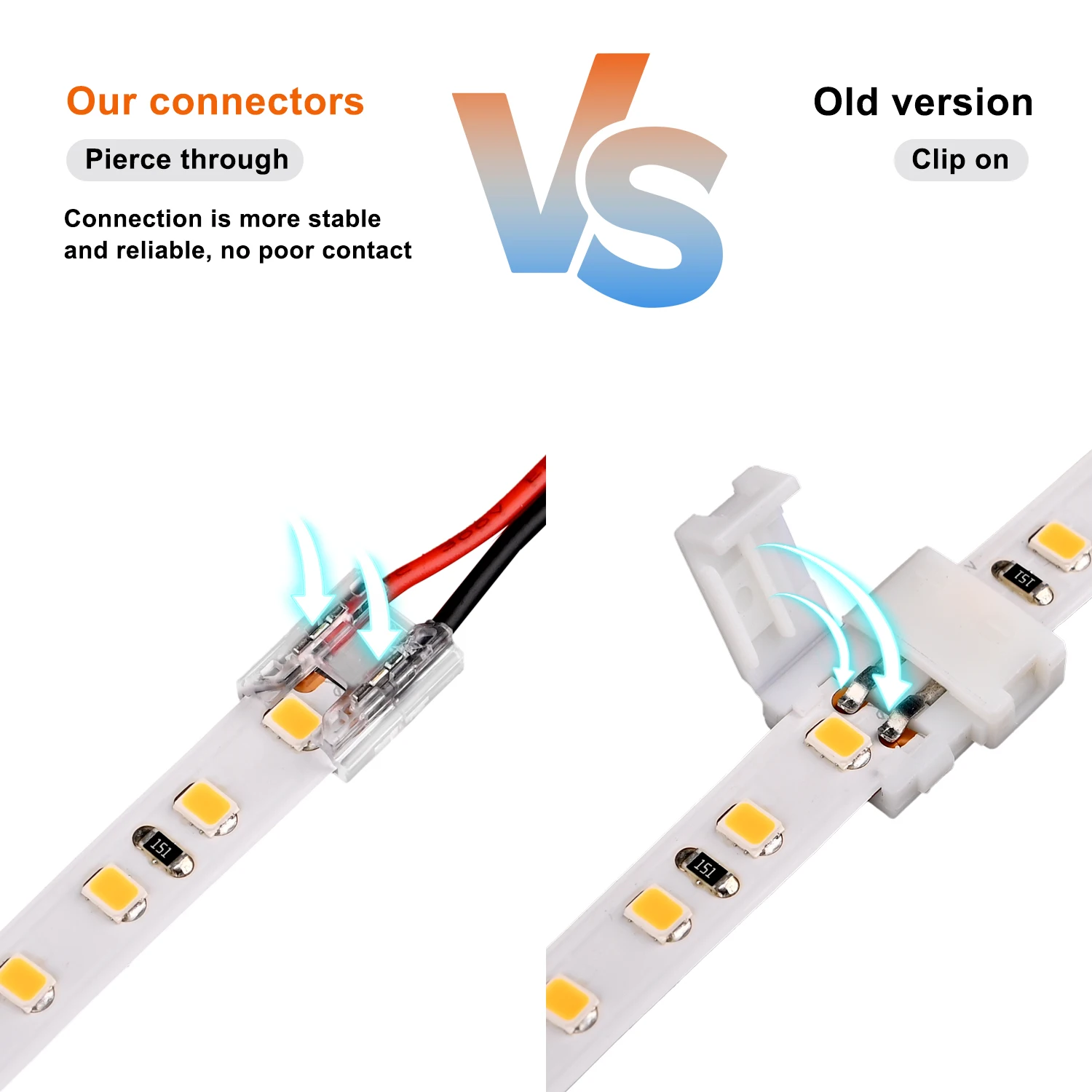 12pcs Solderless LED Connector Transparent 4 in 1 DIY Connectors with 15cm Wire For 2pin 8mm 10mm COB SMD LED Strip Lights