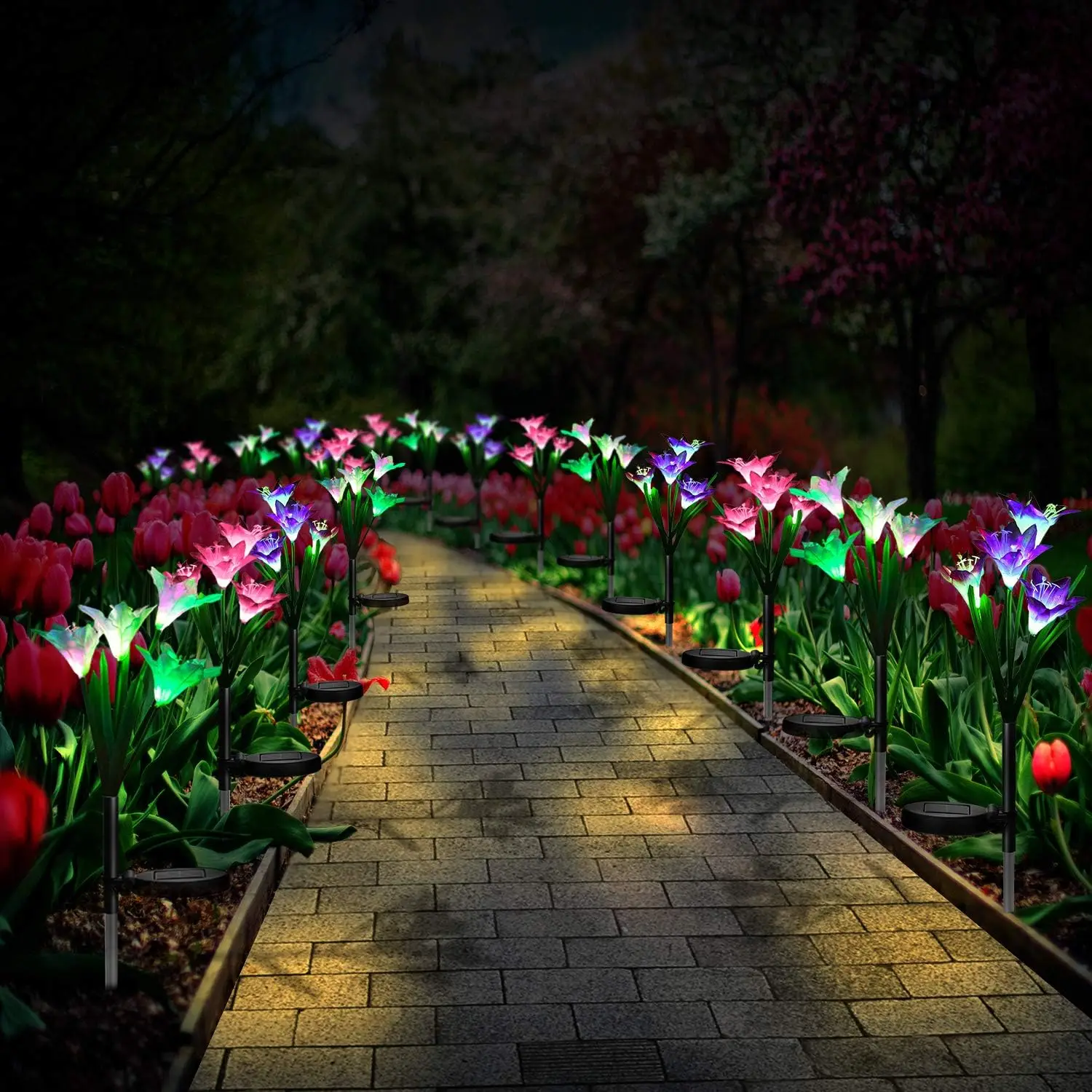 LED Solar Light Lily Flowers lampada solare esterna impermeabile multicolore LED luci solari paesaggistiche per l\'illuminazione della decorazione