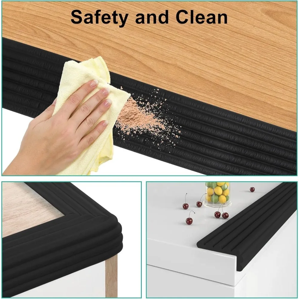 Tira anticolisión gruesa, protector de esquina autoadhesivo, tapete de escritorio, protector de esquina de muebles, parachoques de seguridad (negro)