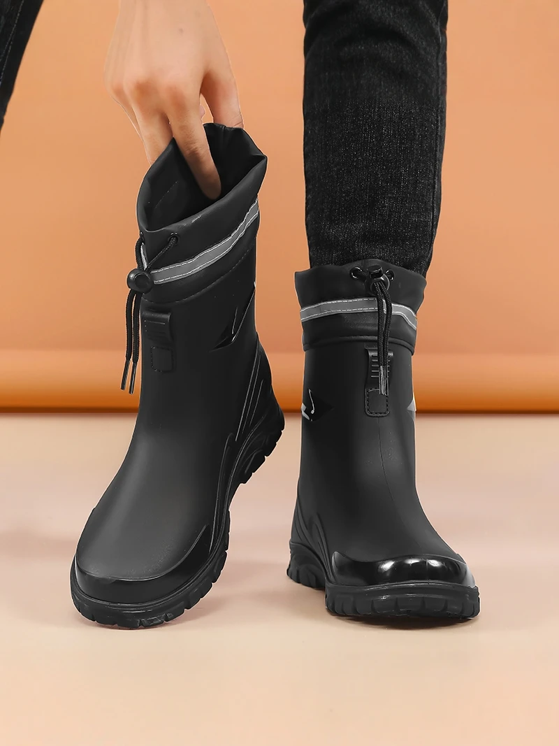 Men's High-Top Rain Boots Waterproof Fishing Outdoor Winter Shoes Anti-Slip Kitchen Work Rainy Day Delivery Rider Boots