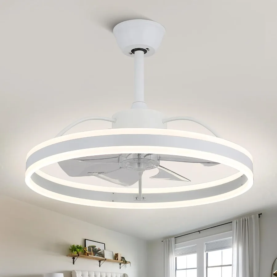 

Современный низкопрофильный потолочный вентилятор со встроенным освещением для спальни: бесступенчатое регулируемое освещение с регулируемой яркостью, 6 режимов скорости, изменение цвета Фу