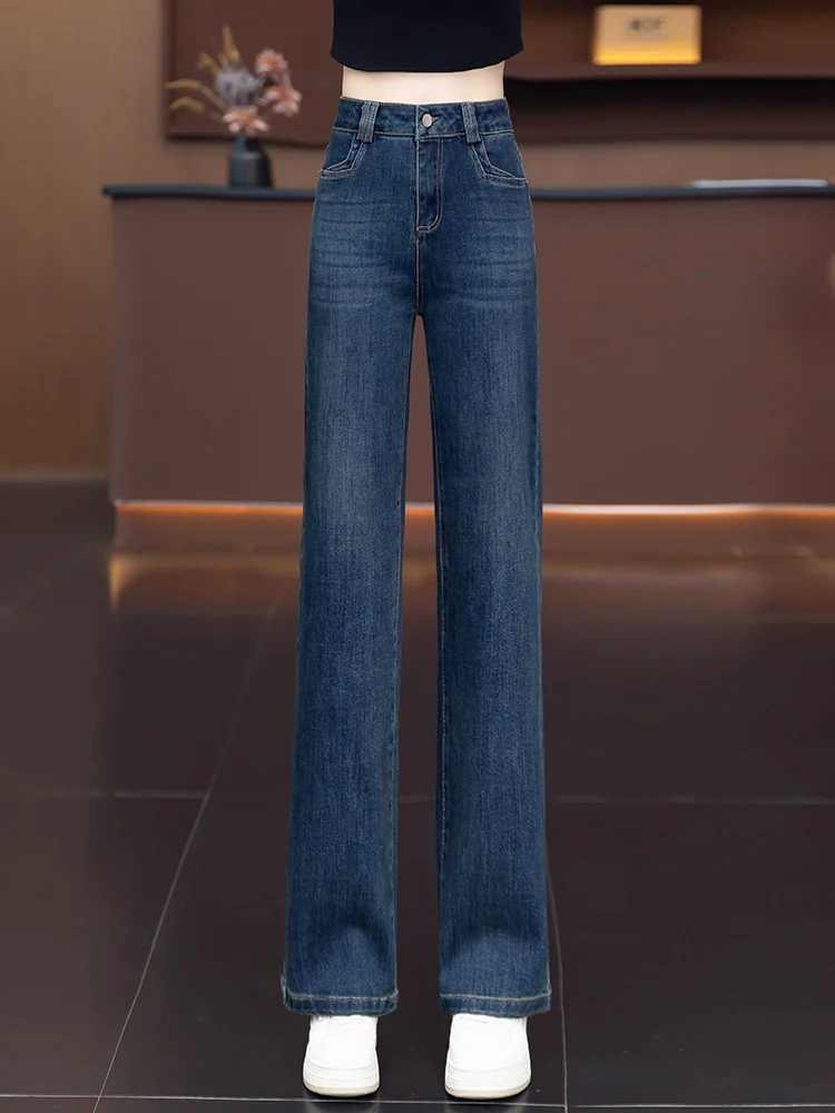 

Джинсы женские с высокой талией, прямые, из денима, весна-осень 2026, новые, в американском стиле, широкие брюки, утягивающие, универсальные, облегающие