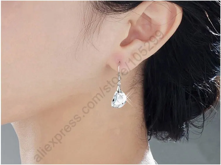 Factory Price 925 Sterling Silver Pendants&Necklaces Drop Earrings Clear Crystals Jewelry Set For Women Party Accessory