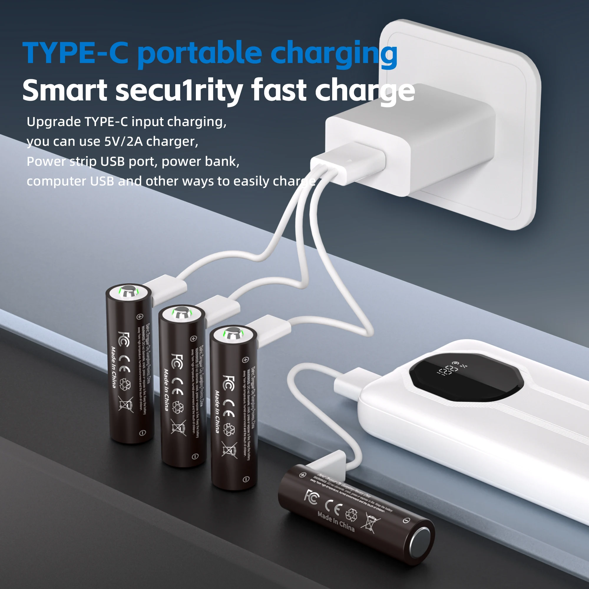 

KOSHARE USB-C Batteries 1.5V AA Lithium Battery 2400mWh Type-C Rechargeable Batteries for Remote Control Toys Smart Door Locks