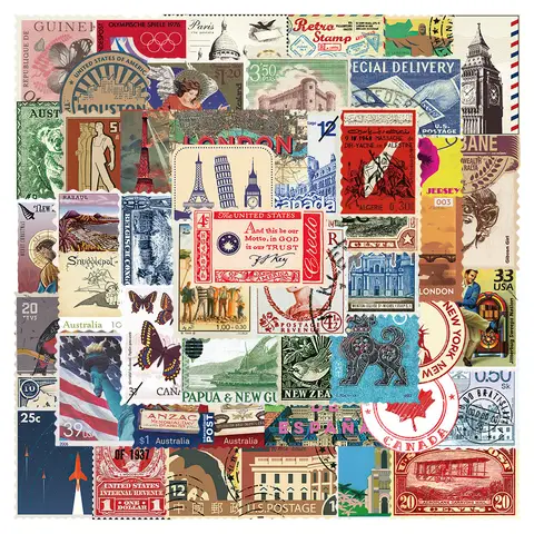10/50Pcs Vintage Travel Stamp Stickers for Travel Stickers DIY Bike Luggage Laptop Suitcase Cup Retro Passport Postmark Decal