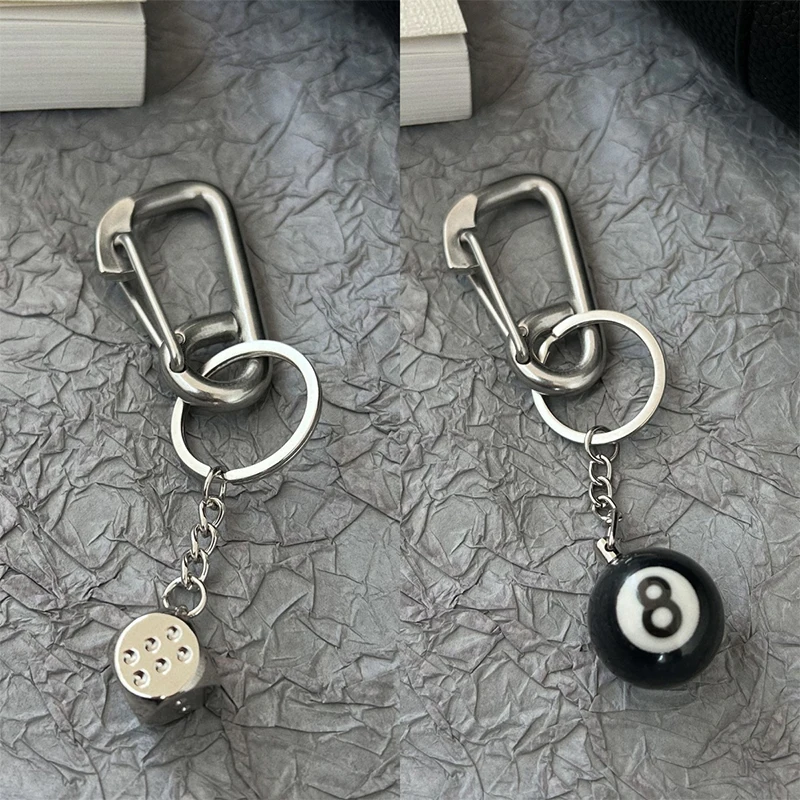 

Fashion Creative Bag Pendant Black Billiard Lucky Dice Playing Card Keychain New Men And Women Metal Pendant Gift Trend Pendants