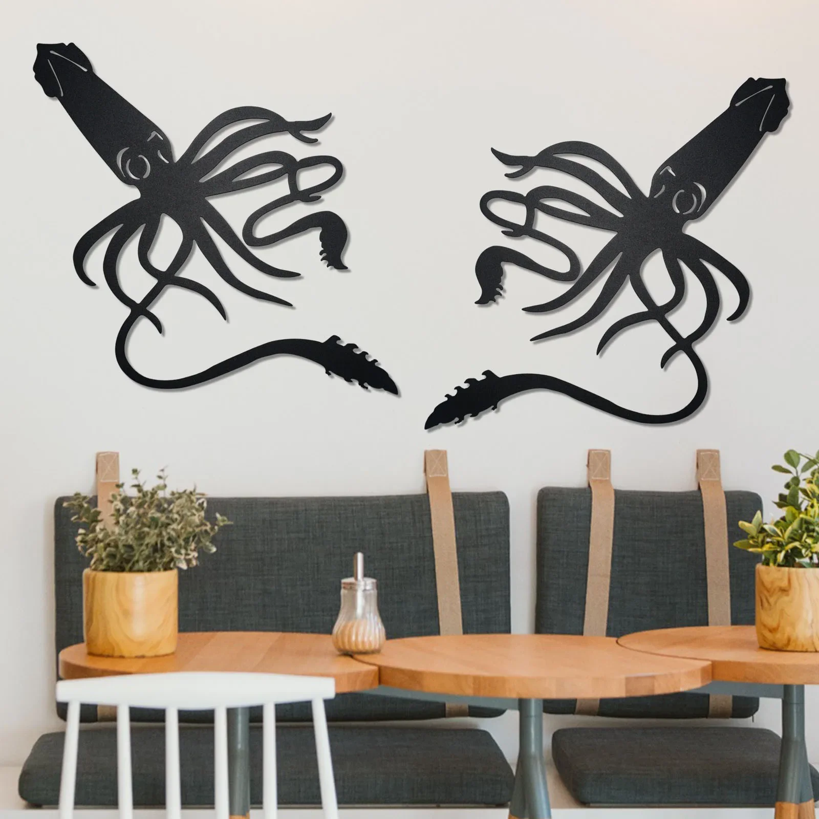 Sea Life Octopus Metal Outdoor Decor Art Suitable for Outdoor Fence Indoor Wall Decor Metal Squid Wall Decor 2pcs