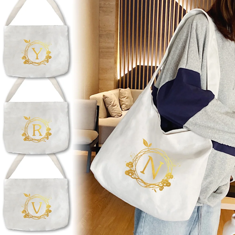 Women's Tote Bag Handbags White Commuter Tote Bags Wreath Printing Series Aesthetic Travel Canvas Organizers Bag Versatile