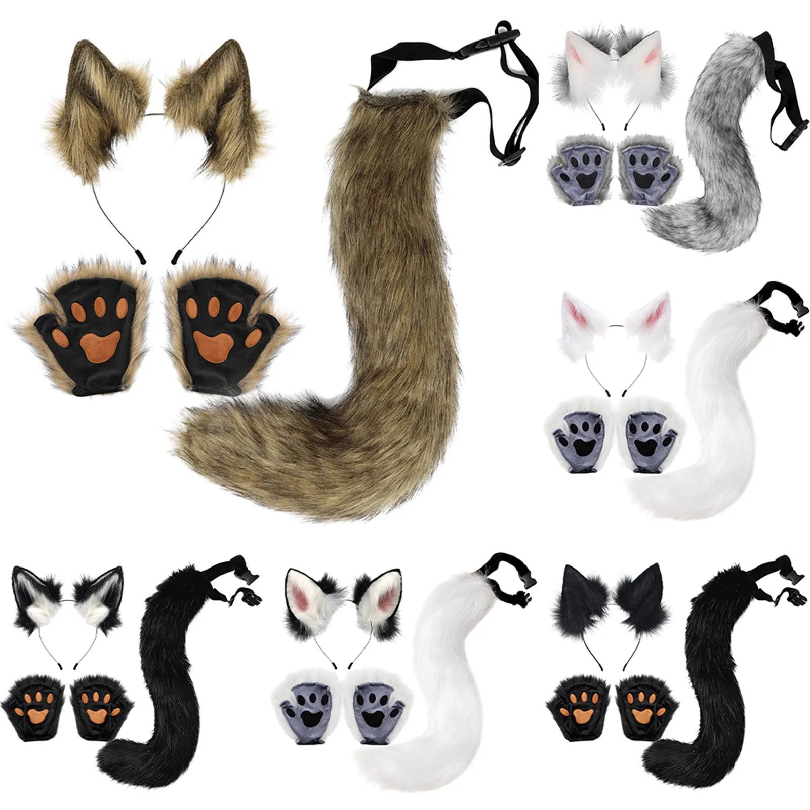 Fuchs Katzen ohren Schwanz handschuhe Set Halloween Cosplay Kostüm Zubehör Fuchs Maske Schwanz halbes Gesicht Faux Pelze Füchse Schwanz Katzen Maske