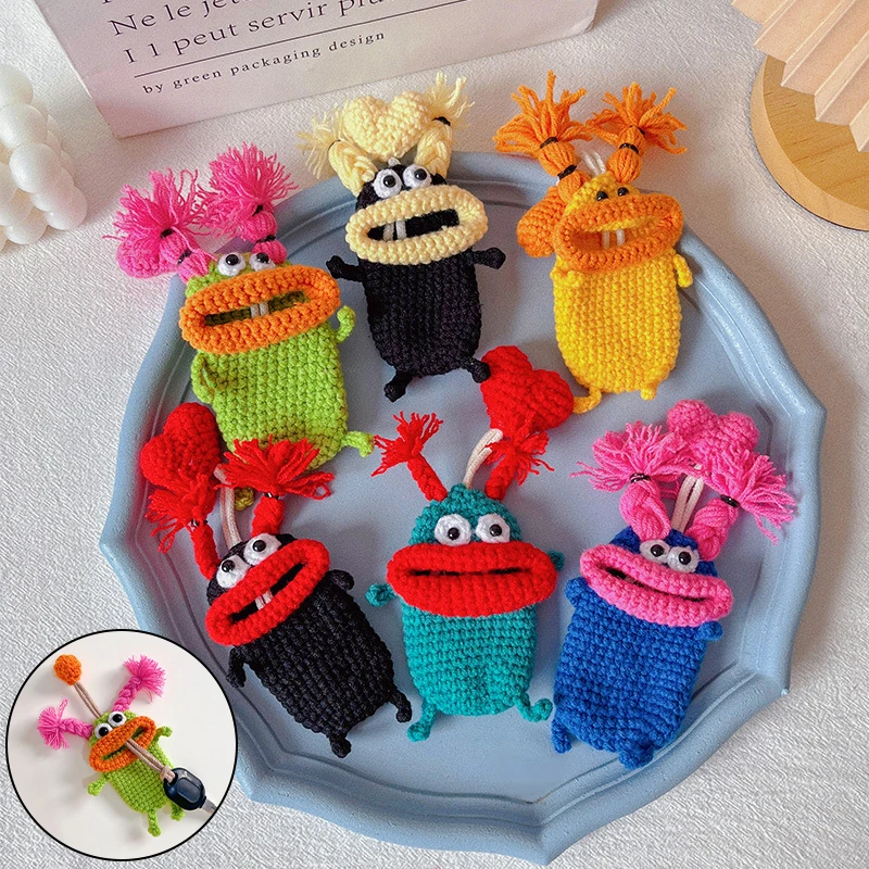 Creative Cute Cartoon Car Key Pack Sausage Mouth Knitting Wool Car Pendant Big Mouth Monster Key Case Chain