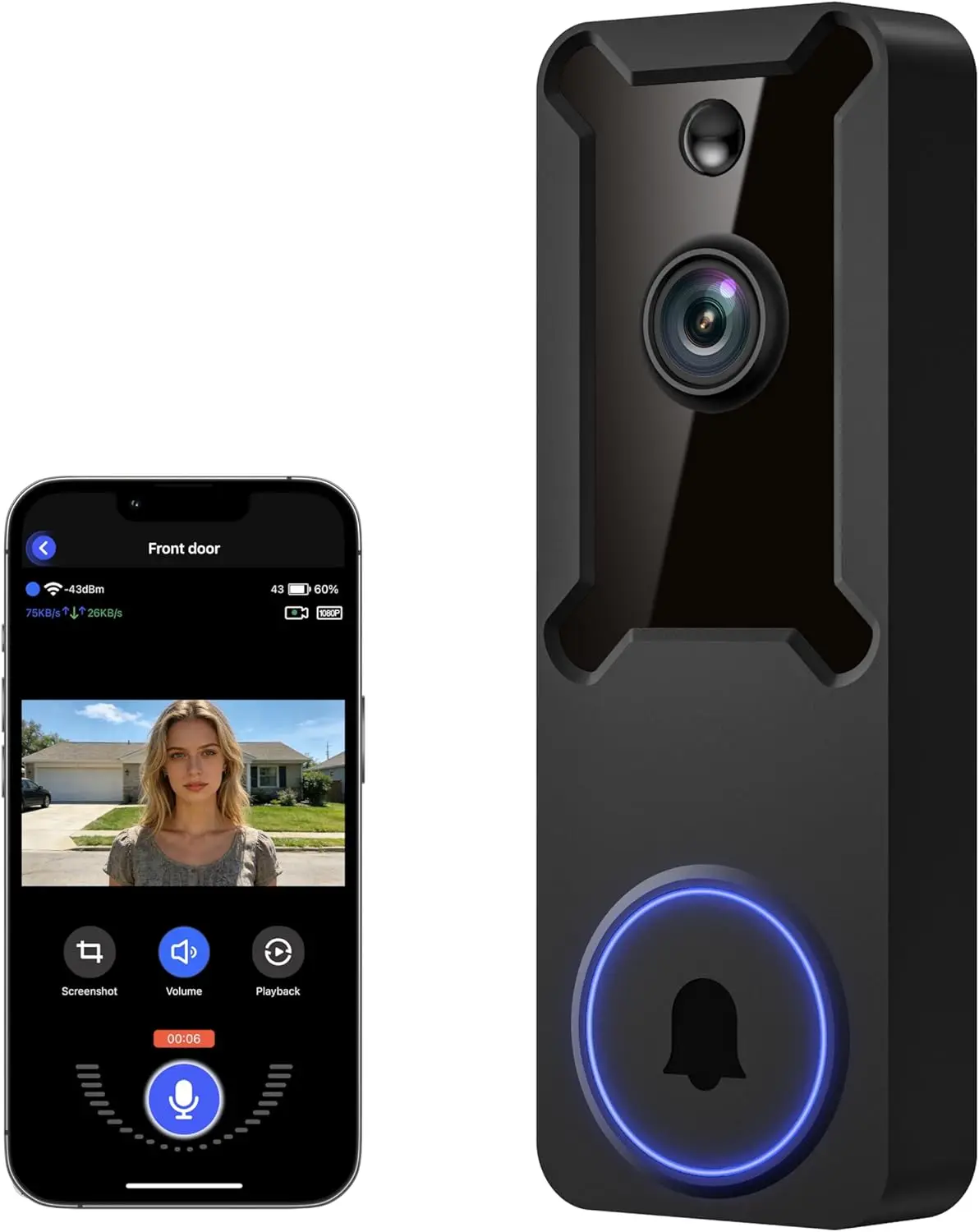 Wireless Video Doorbell Camera with AI Motion Detection, Night Vision, Two-Way Audio, Cloud Storage for Indoor Outdoor Security