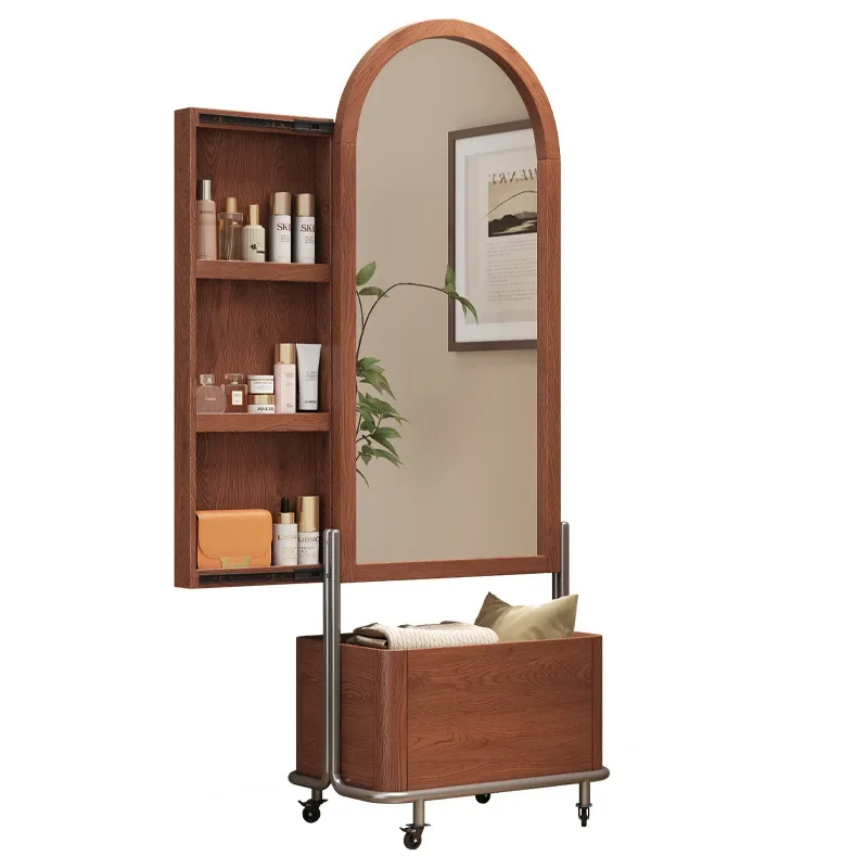 

Solid wood full-body mirror floor-to-ceiling household bedroom sliding dressing hidden with cabinet door