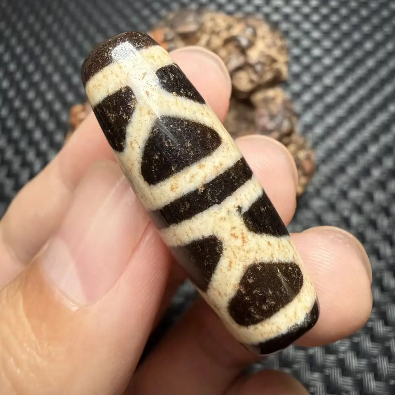 Rare Tibetan Old Agate DZi *Cinnabar turtle shell* Bead Amulet Pendant 38x13mm