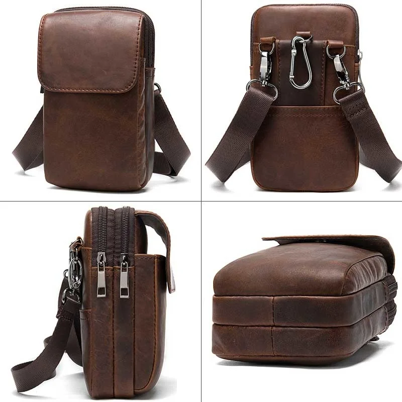 Shoulder Bag Men's belt Genuine Leather Crossbody Bags for Men Small Messenger Pouch Male Waist/Phone 8847