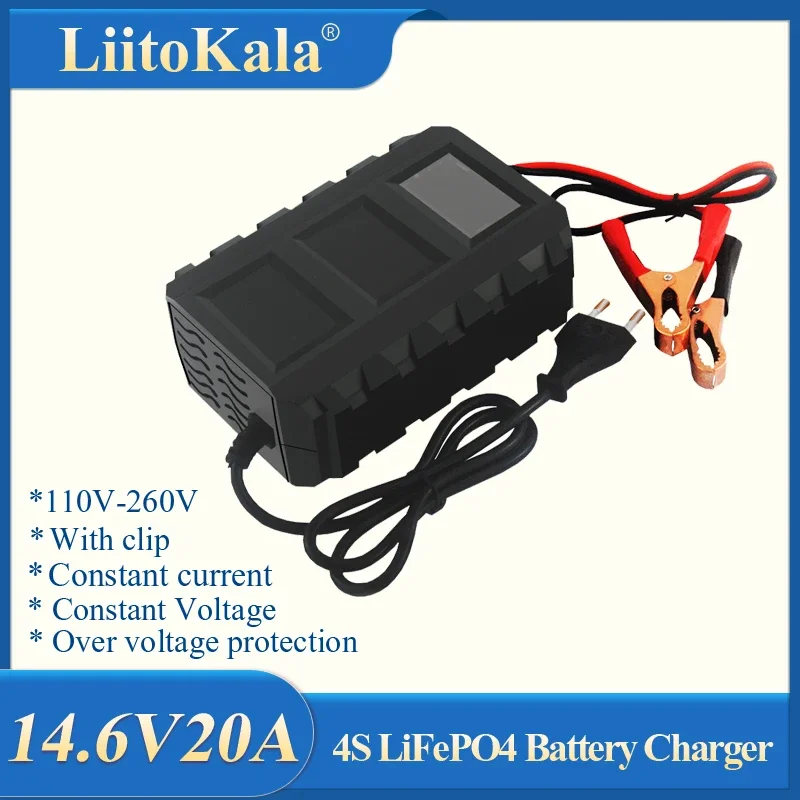 New1-5PCS Output 14.6V 20A For 12V10A 4S Lifepo4 Battery Charger With EU US Plug Clips Charge DC Adapter Input 100-240V Clip Hea