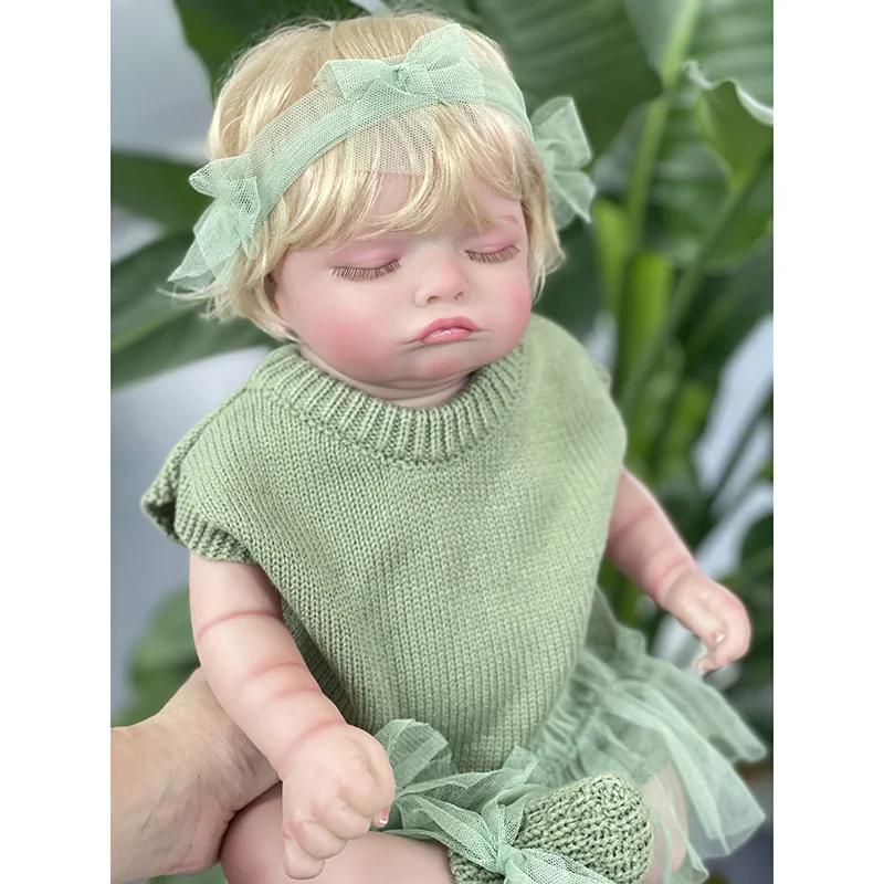 45cm Full Vinyl Body Cute Reborn Sleeping Baby Doll Girl Rosalie with Hand-Rooted blonde Hair